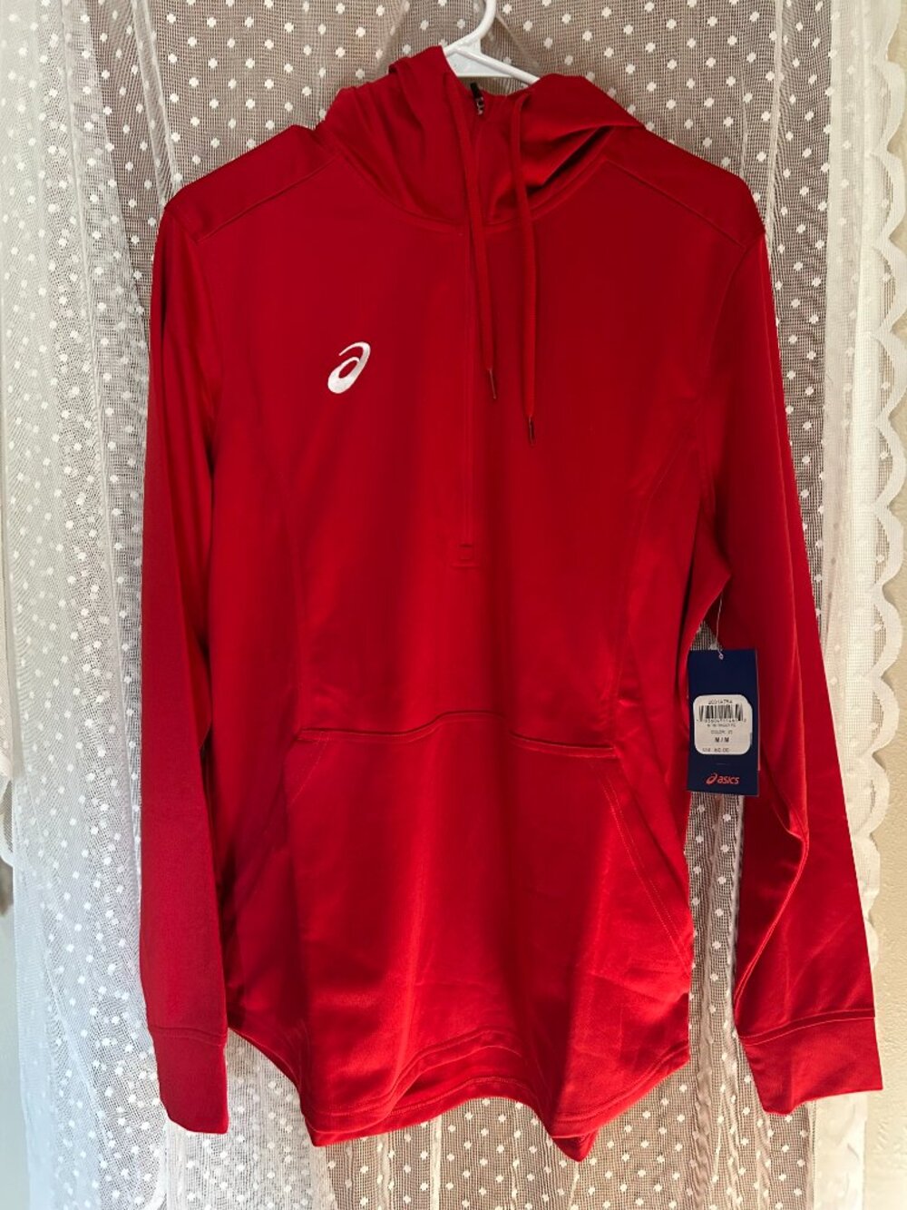 ASICS Men's Performance Training Hoodie Red Quarter Zip Pullover Size Medium NWT